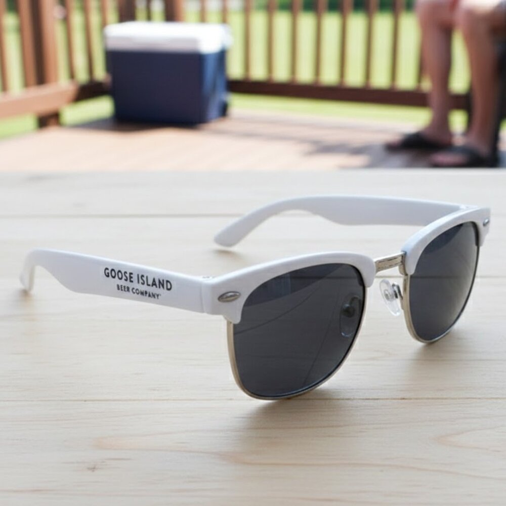 Goose Island Beer Company Sunglasses White Frame Dark Lenses Craft Beer Promo
